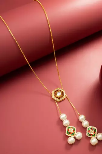 gold plated long kundan lariat necklace