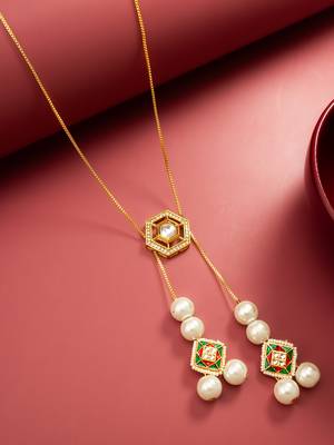 gold plated long kundan lariat necklace 1