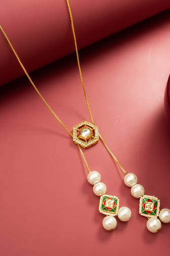 gold plated long kundan lariat necklace