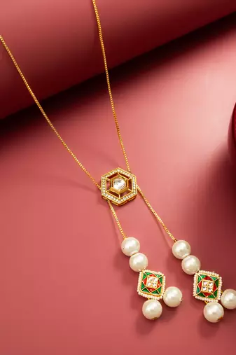 gold plated long kundan lariat necklace