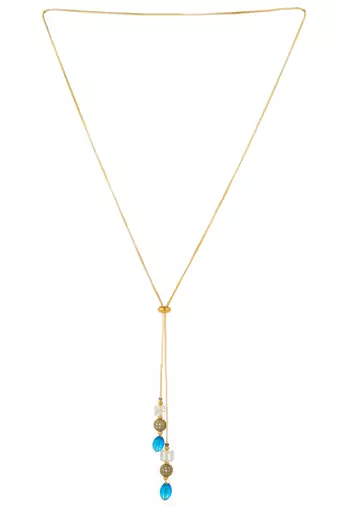 gold plated blue onyx lariat necklace