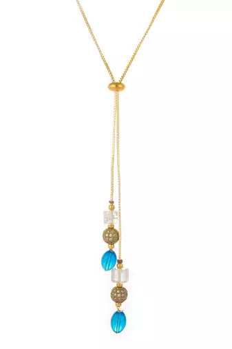 gold plated blue onyx lariat necklace