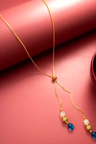 gold plated blue onyx lariat necklace