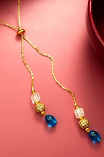 gold plated blue onyx lariat necklace