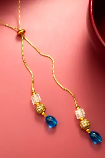 gold plated blue onyx lariat necklace