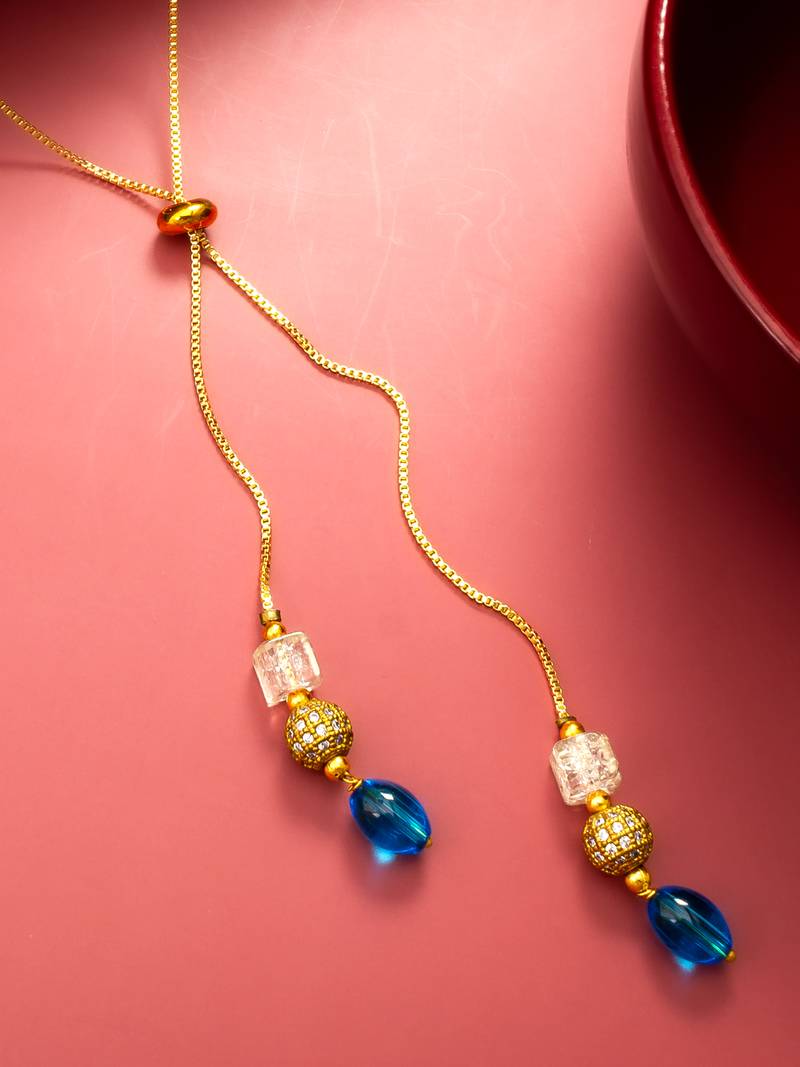 gold plated blue onyx lariat necklace