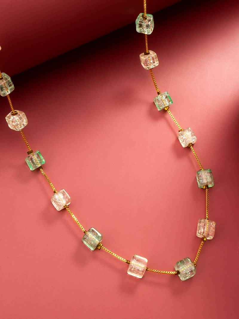 gold plated green crystal bead necklace