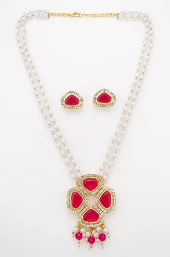 gold plated pearl necklace set