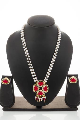 gold plated pearl necklace set