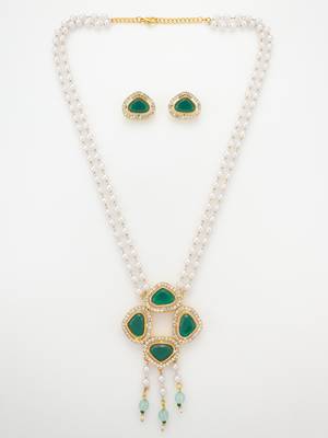 gold plated green stone pearl necklace set 2