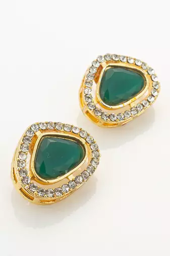 gold plated green stone pearl necklace set