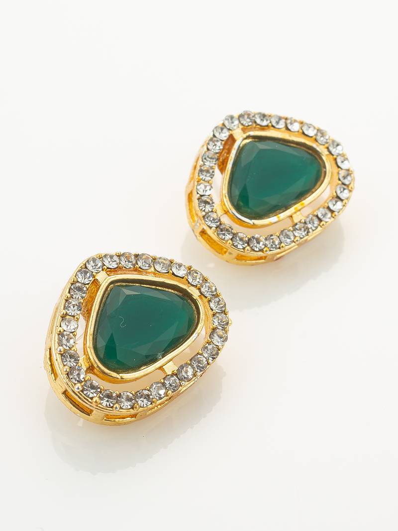 gold plated green stone pearl necklace set