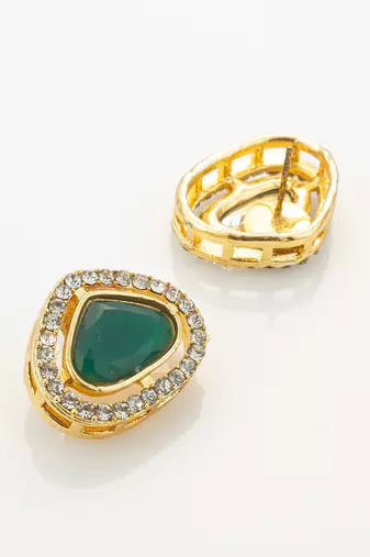 gold plated green stone pearl necklace set