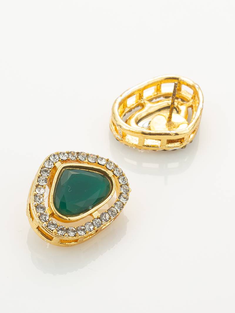gold plated green stone pearl necklace set