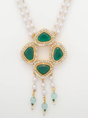 gold plated green stone pearl necklace set 5