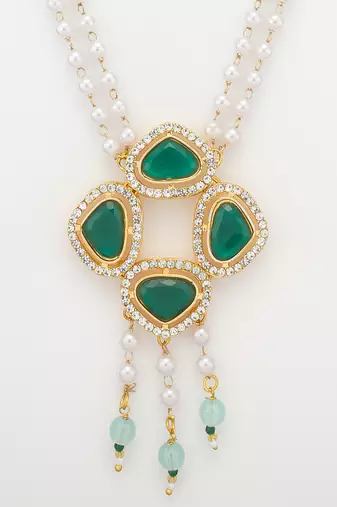 gold plated green stone pearl necklace set