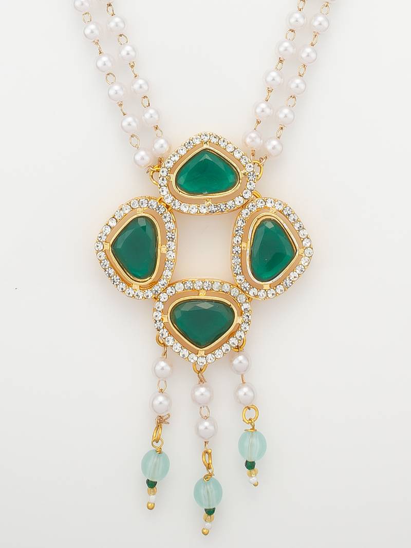 gold plated green stone pearl necklace set