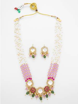 gold plated kundan hexagon necklace set 2