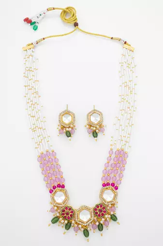 gold plated kundan hexagon necklace set