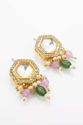 gold plated kundan hexagon necklace set