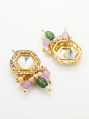 gold plated kundan hexagon necklace set 4