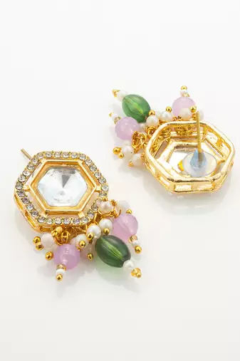 gold plated kundan hexagon necklace set