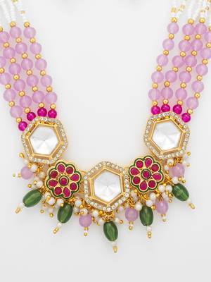 gold plated kundan hexagon necklace set 5