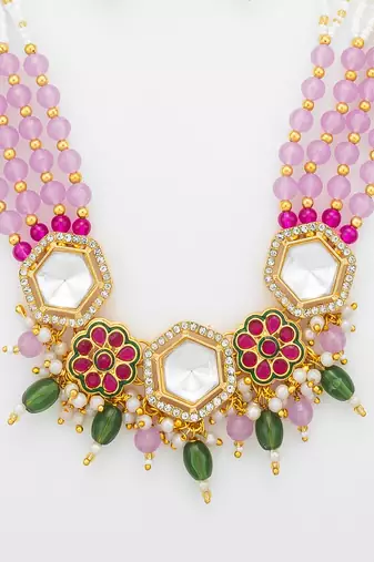 gold plated kundan hexagon necklace set
