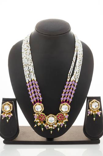 gold plated kundan hexagon necklace set