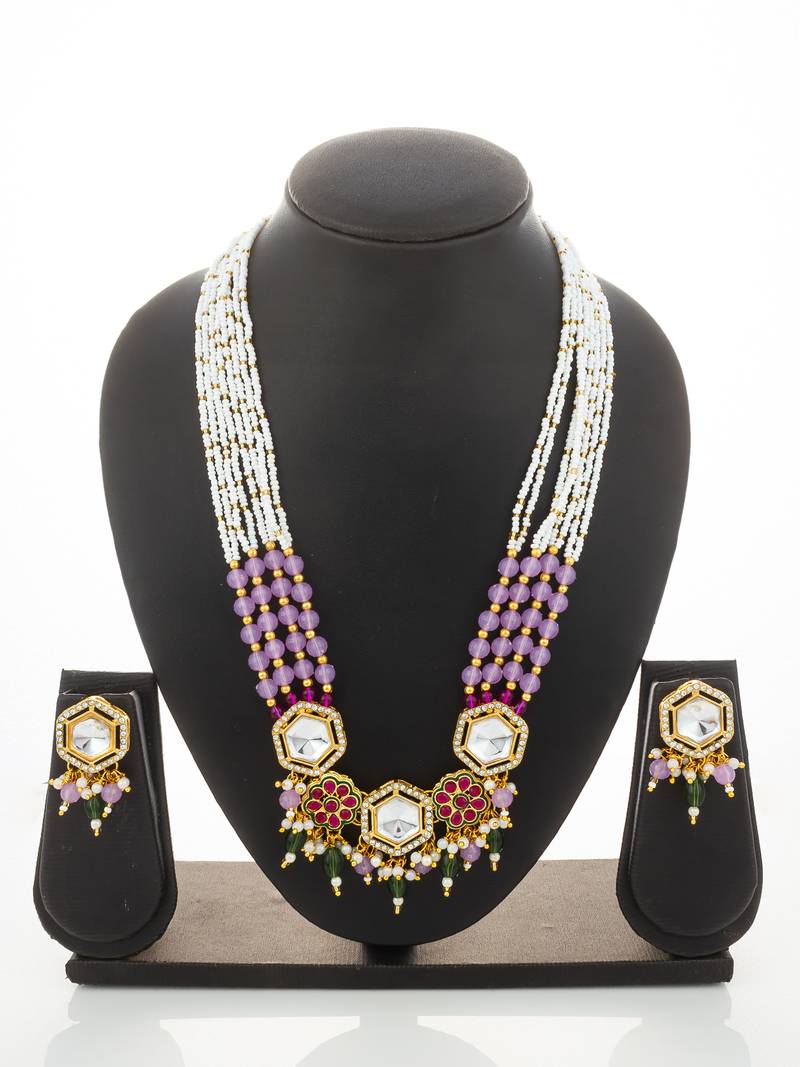 gold plated kundan hexagon necklace set