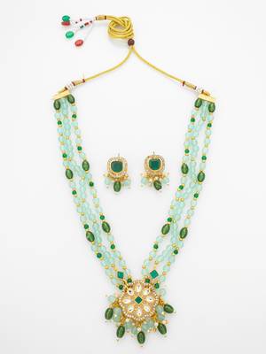 gold plated kundan long necklace set 2