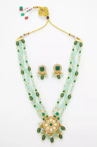 gold plated kundan long necklace set
