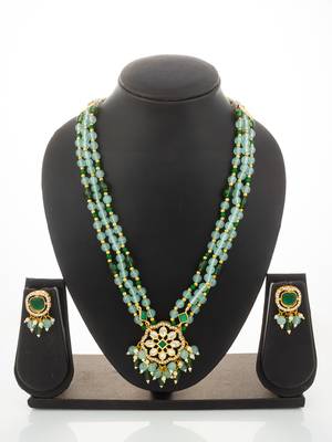 gold plated kundan long necklace set 1