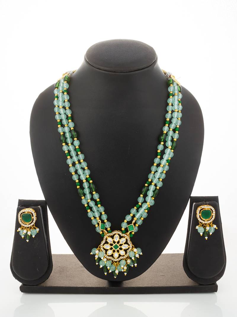 gold plated kundan long necklace set