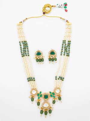 gold plated long pearl necklace set 2