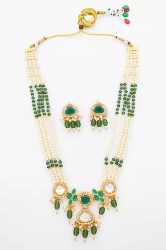 gold plated long pearl necklace set