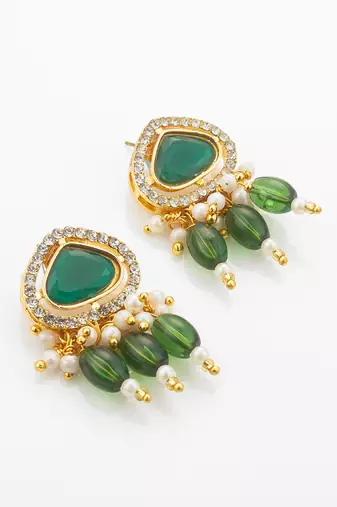 gold plated long pearl necklace set