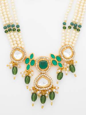 gold plated long pearl necklace set 5