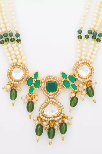 gold plated long pearl necklace set