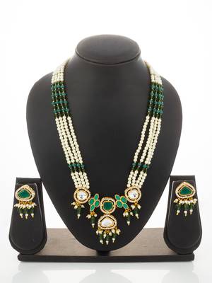 gold plated long pearl necklace set 1