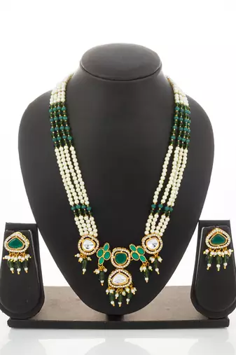 gold plated long pearl necklace set