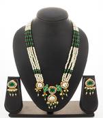 gold plated long pearl necklace set