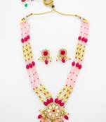 pink yellow kundan necklace set
