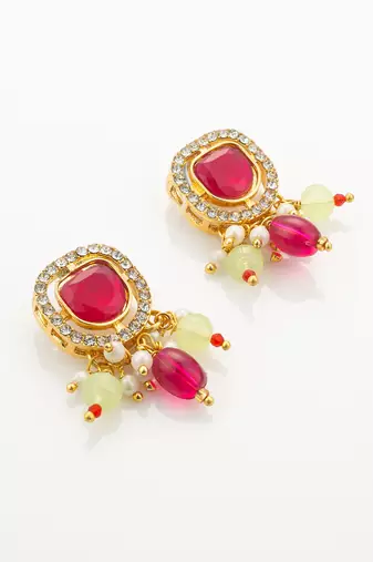 pink yellow kundan necklace set