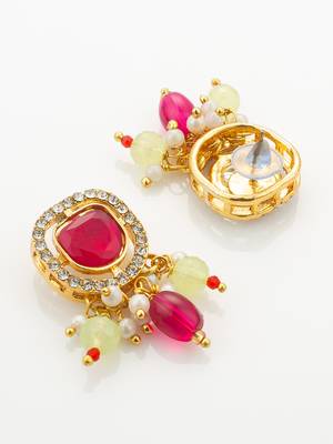 pink yellow kundan necklace set 3