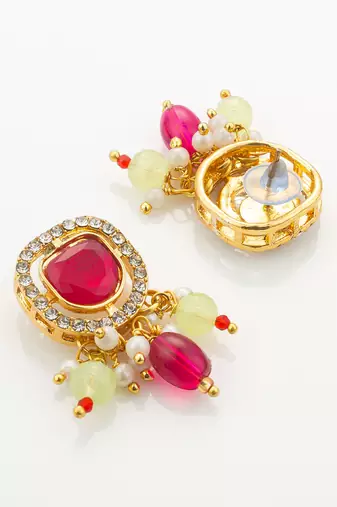 pink yellow kundan necklace set