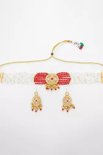red white kundan choker set
