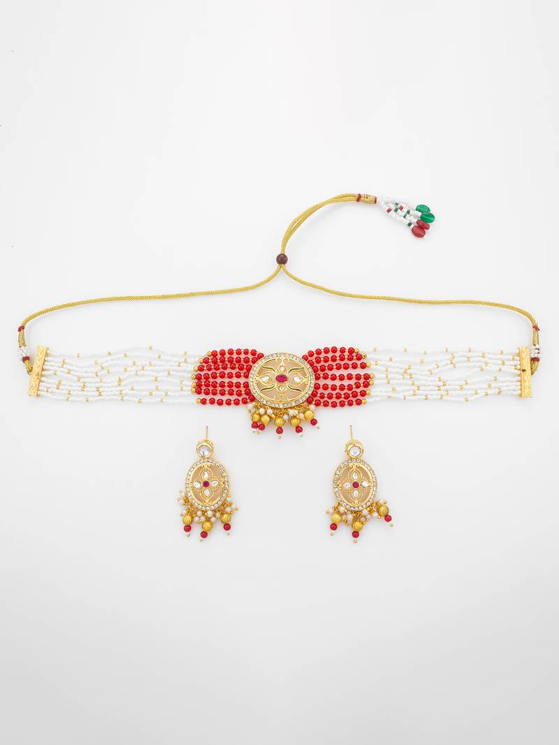red white kundan choker set