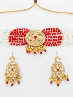 red white kundan choker set 5
