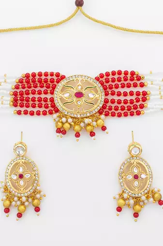 red white kundan choker set